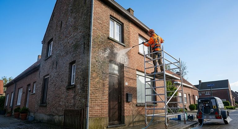 Gevelreiniging — algen, mos en roetvervuiling verwijderd